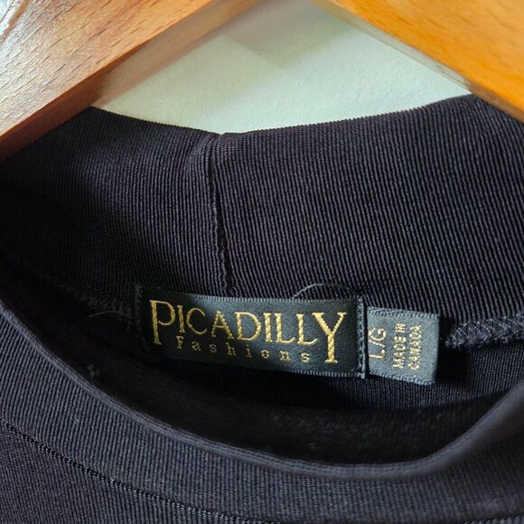 EUC PICADILLY FASHIONS BLACK SLINKY MOCK NECK SHORT SLEEVES TOP LARGE - Picture 12 of 15